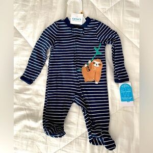 New Carter’s sloth blue and white onsie newborn baby